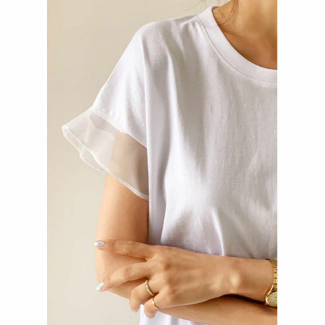 メッシュスリーブ Tシャツ 白　ホワイト　シンプル　オルチャン　おしゃれ レディースのトップス(Tシャツ(半袖/袖なし))の商品写真