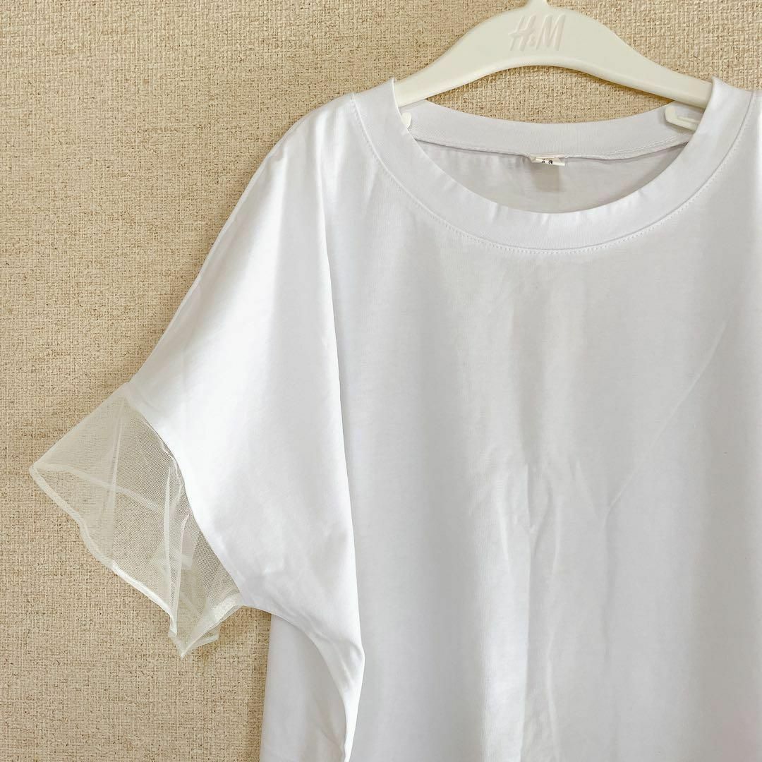 メッシュスリーブ Tシャツ 白　ホワイト　シンプル　オルチャン　おしゃれ レディースのトップス(Tシャツ(半袖/袖なし))の商品写真