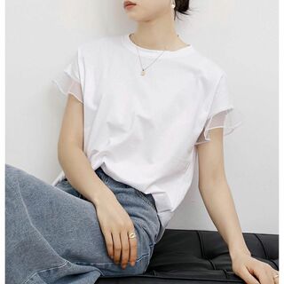 メッシュスリーブ Tシャツ 白　ホワイト　シンプル　オルチャン　おしゃれ(Tシャツ(半袖/袖なし))