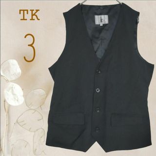 ザショップティーケー(THE SHOP TK)のb3259【ティケー】メンズ春夏スーツベスト ジレ黒ブラックLハンサム服イケメン(スーツベスト)