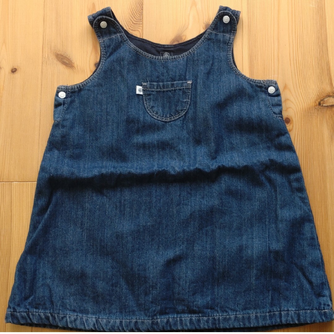 プチバトー デニムジャンスカ&babyGAP ミント色カーディガン キッズ/ベビー/マタニティのベビー服(~85cm)(ワンピース)の商品写真