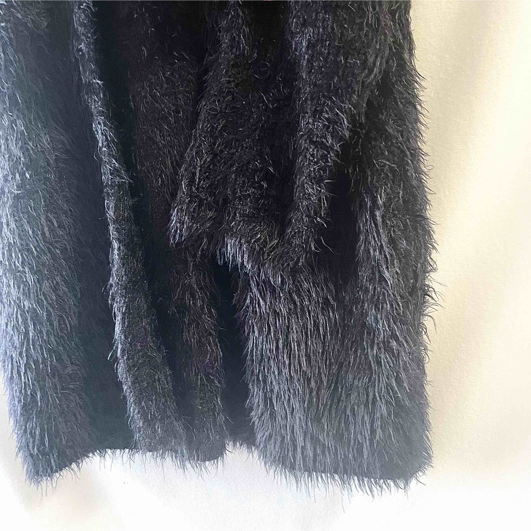 H&M(エイチアンドエム)のH&M シャギーニットカーディガン 羽織り 黒 七分袖  レディースのトップス(カーディガン)の商品写真