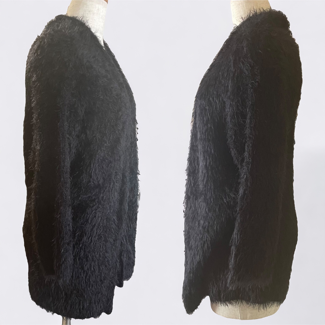 H&M(エイチアンドエム)のH&M シャギーニットカーディガン 羽織り 黒 七分袖  レディースのトップス(カーディガン)の商品写真