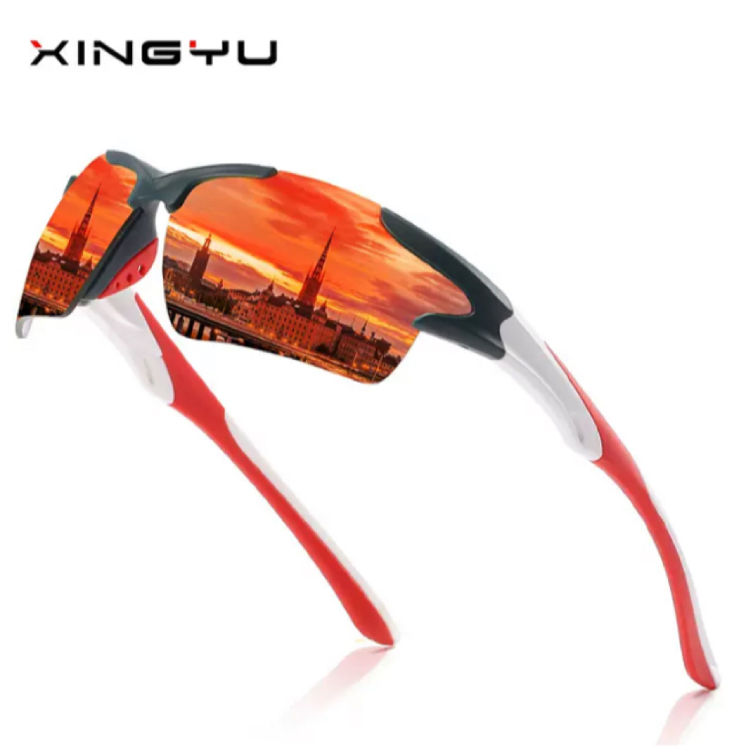 サングラス　スポーツサングラス　ミラー　UV400 オレンジ　スポーツ　バイク メンズのファッション小物(サングラス/メガネ)の商品写真
