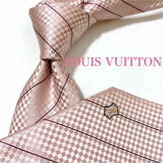 ルイヴィトン(LOUIS VUITTON)の美品 ルイヴィトン ネクタイ ハイブランド ダミエ柄 マイクロダミエ 光沢 ロゴ(ネクタイ)