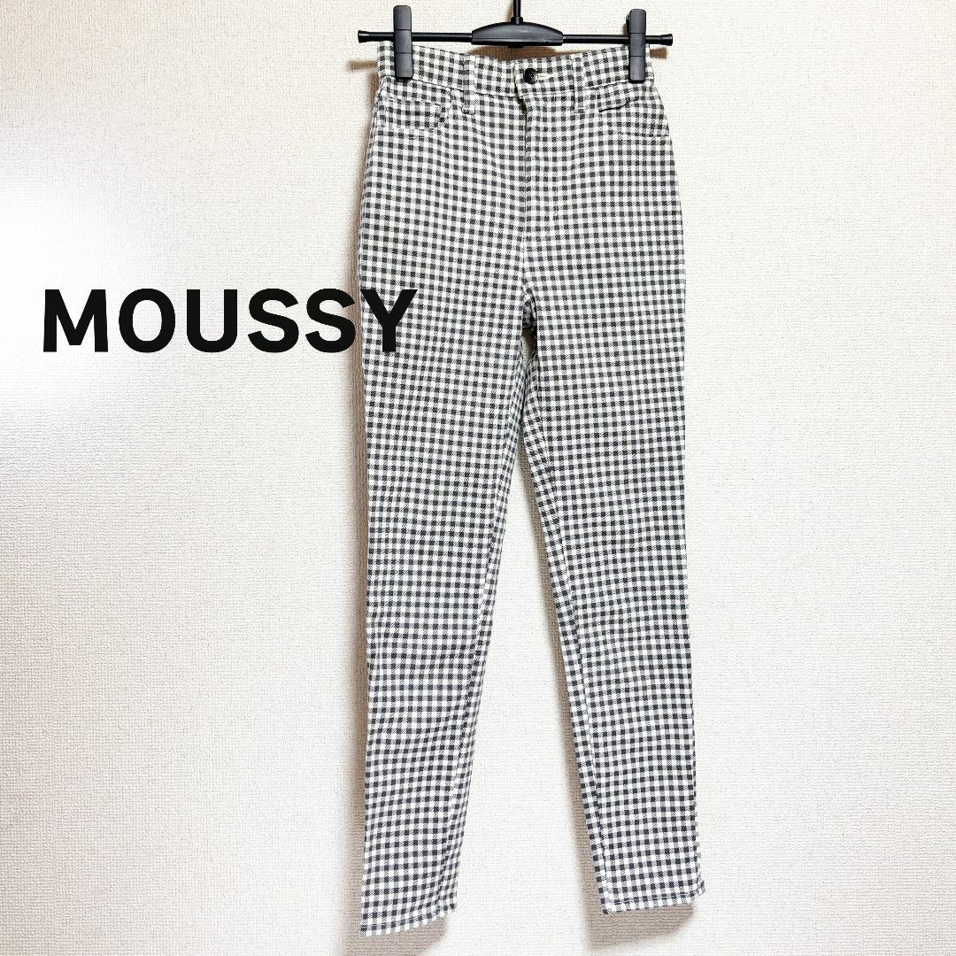 moussy(マウジー)のMOUSSY　マウジー　パンツ　ギンガム　チェック　グレー　スキニー　ストレッチ レディースのパンツ(カジュアルパンツ)の商品写真