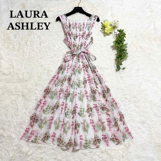 LAURA ASHLEY - 極美品 ローラアシュレイ  大きいサイズノースリーブ ワンピース プリーツ 花柄