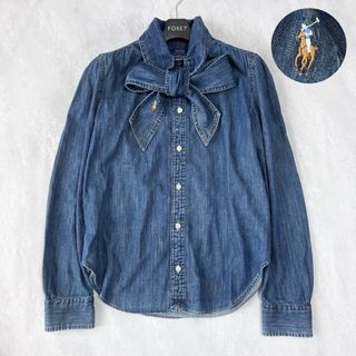 ポロラルフローレン(POLO RALPH LAUREN)のポロラルフローレン デニム リボンシャツ ボウタイ ポニー刺繍 サイズ6(シャツ/ブラウス(長袖/七分))