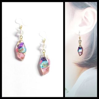 No.1251-B　カラフル☆さざれ石☆ピアス・イヤリング(鉱石型)(ピアス)