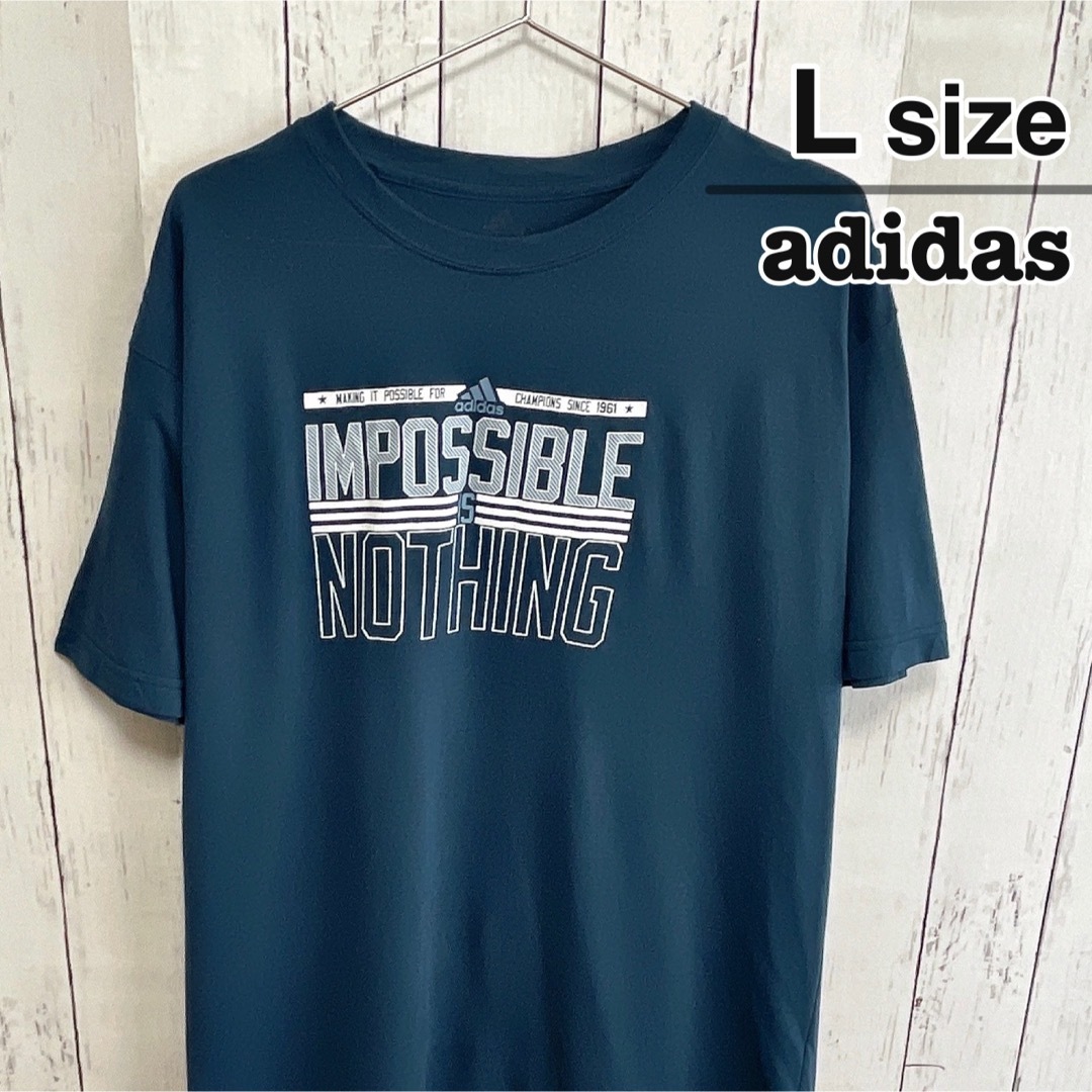 adidas(アディダス)のAdidas　Tシャツ　Lサイズ　ブルー　ターコイズ　プリント　ロゴ　USA古着 メンズのトップス(Tシャツ/カットソー(半袖/袖なし))の商品写真