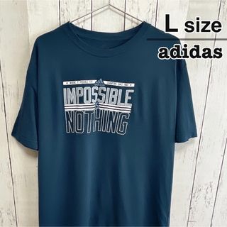 アディダス(adidas)のAdidas　Tシャツ　Lサイズ　ブルー　ターコイズ　プリント　ロゴ　USA古着(Tシャツ/カットソー(半袖/袖なし))