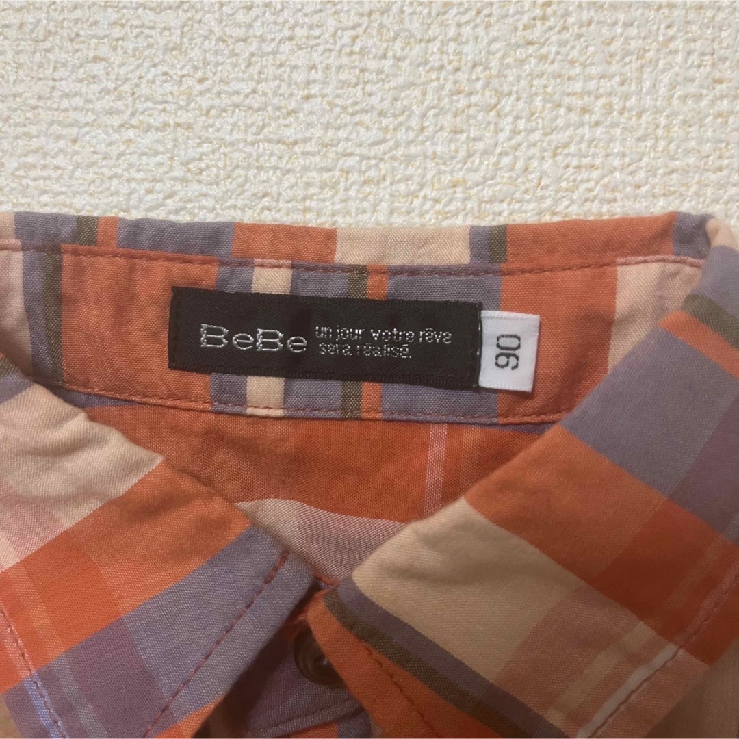 BeBe(ベベ)の美品⭐️Bebe 子供　上下セット　チェックシャツ　ハーフパンツ　ポケット付き キッズ/ベビー/マタニティのキッズ服女の子用(90cm~)(Tシャツ/カットソー)の商品写真
