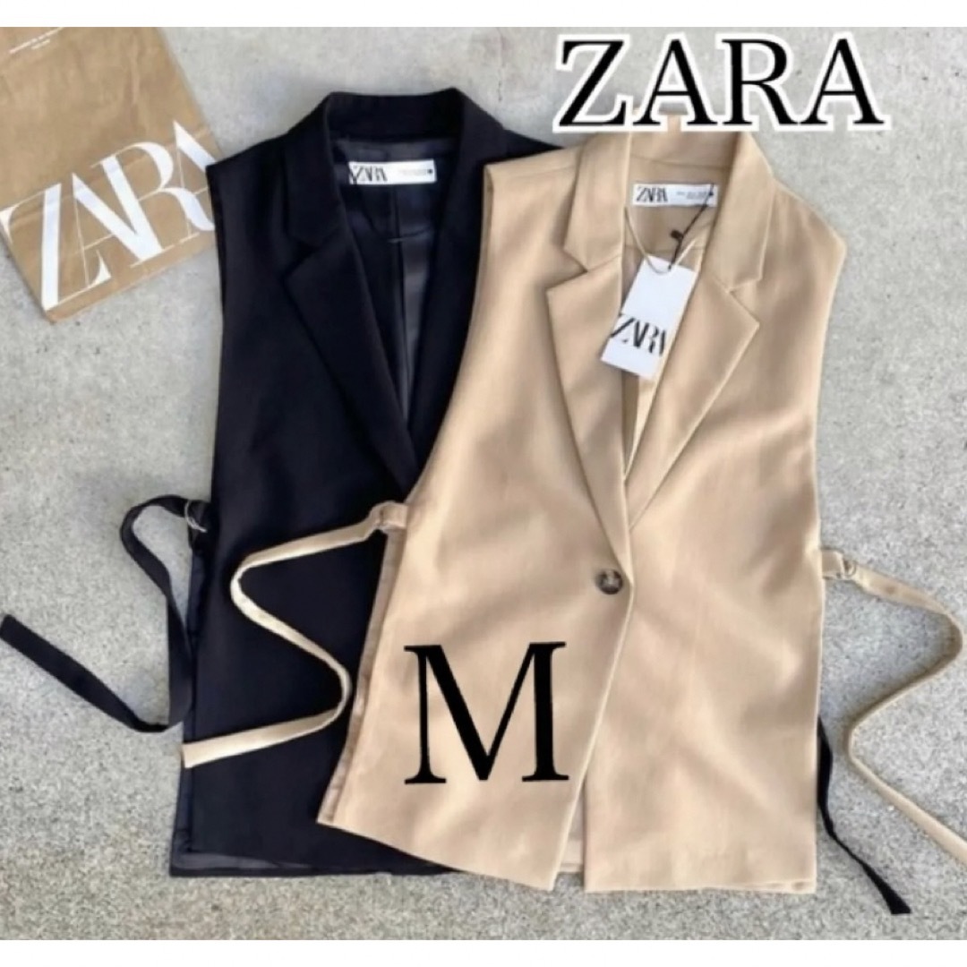 ZARA(ザラ)のZARA レディース スリット入りベスト ジレ　M ベージュ　ザラ　美品 レディースのトップス(ベスト/ジレ)の商品写真