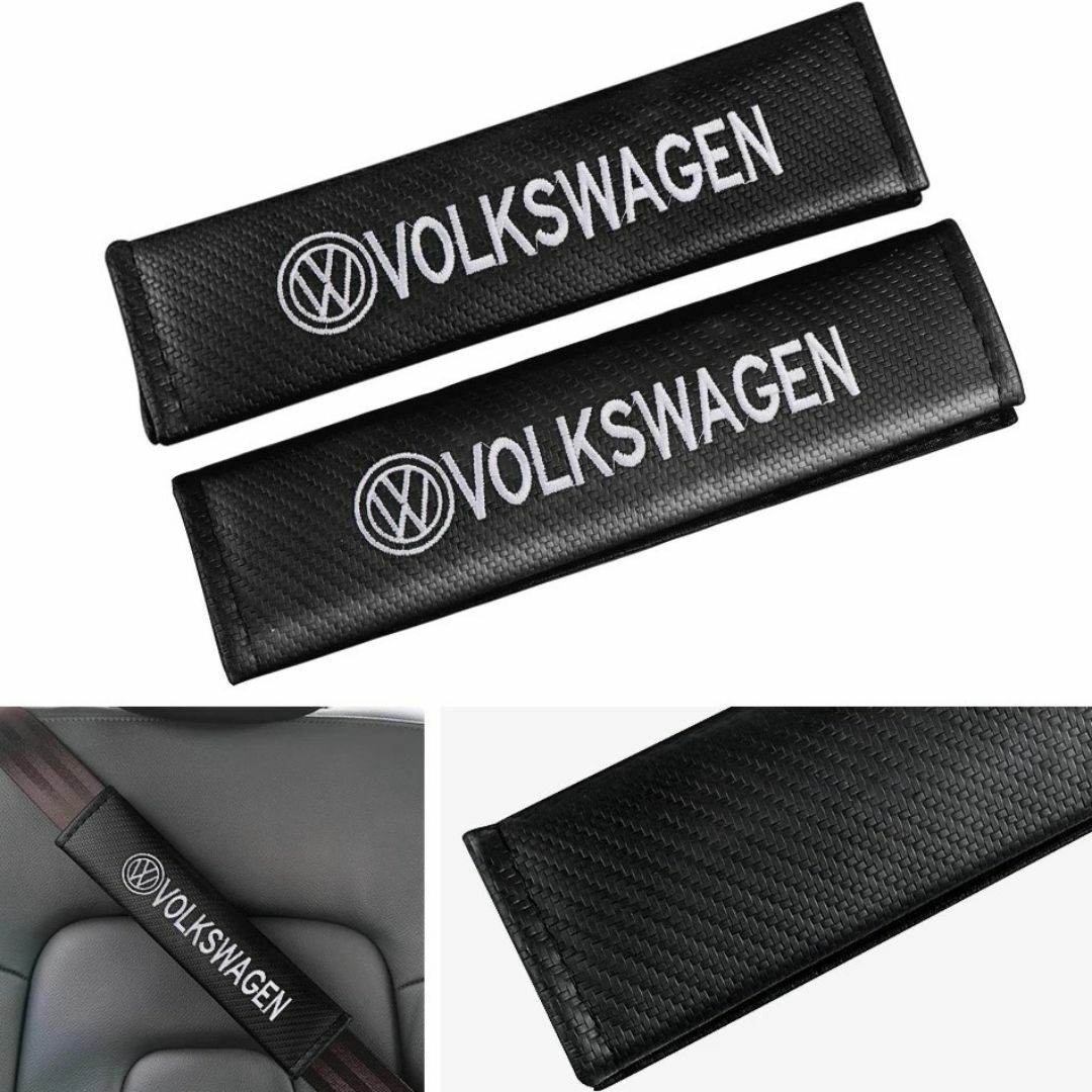 Volkswagen(フォルクスワーゲン)の2個 VW フォルクスワーゲン カーボン シートベルトパッド カバー ロゴ刺繍c 自動車/バイクの自動車(車内アクセサリ)の商品写真