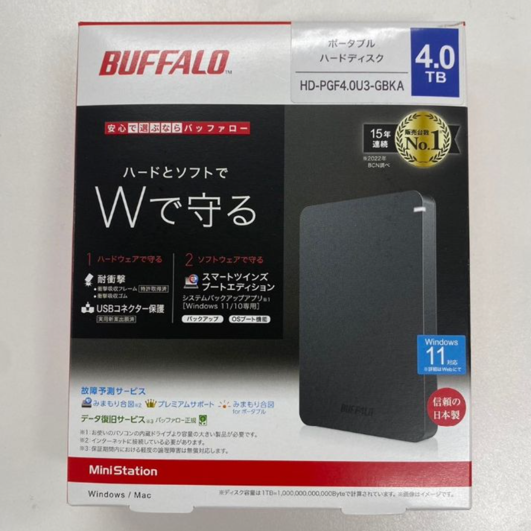 Buffalo(バッファロー)の新品 ポータブルHDD 4TB バッファロー スマホ/家電/カメラのPC/タブレット(PC周辺機器)の商品写真