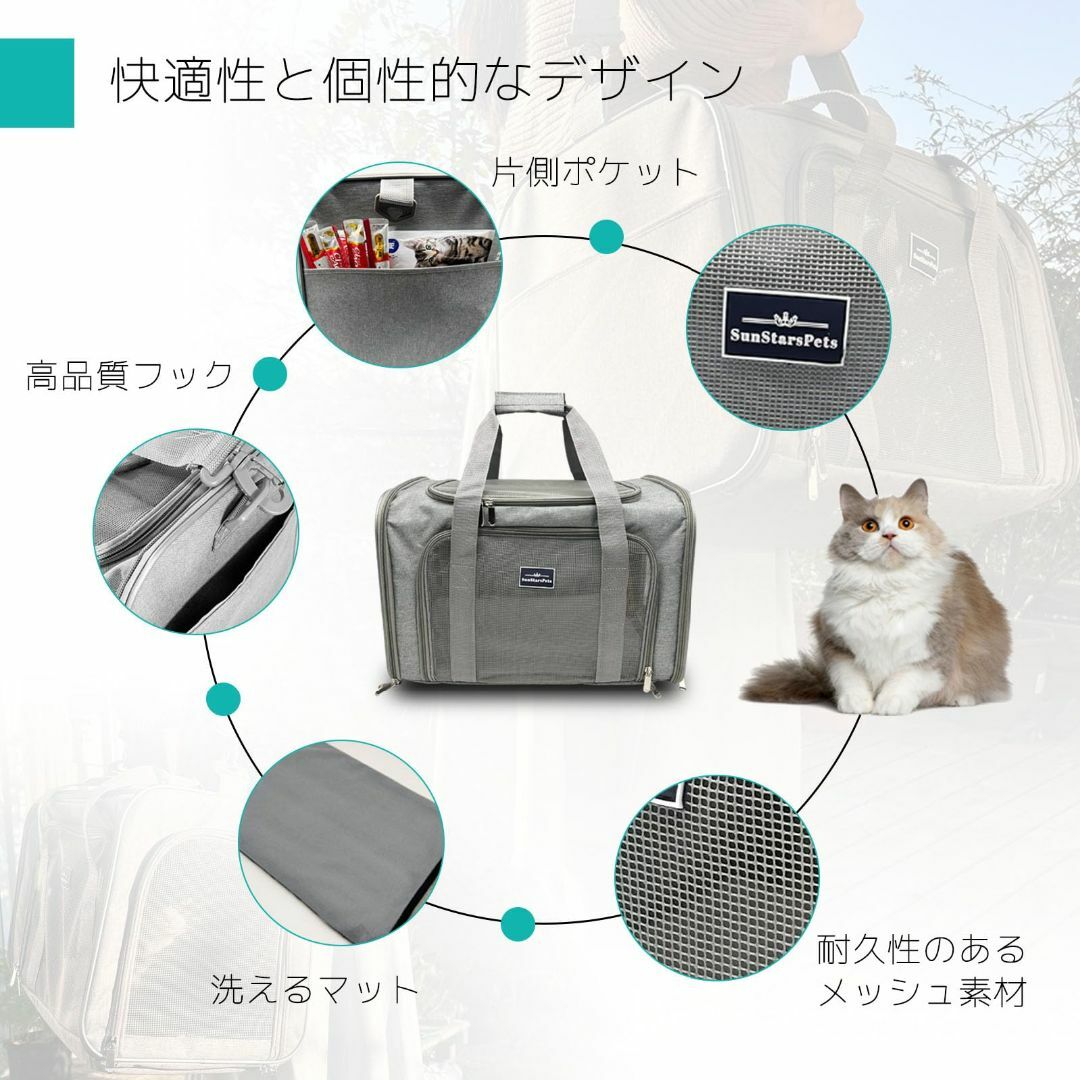 【色: グレー】SunStarsPets ペットキャリー Mサイズ 猫用・小型犬 その他のペット用品(犬)の商品写真