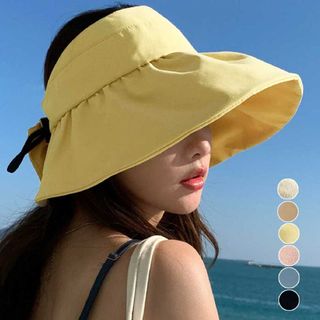 サンバイザー 小顔 UV対策帽子 韓国レディース つば広 あご紐付きハット バ(ハット)
