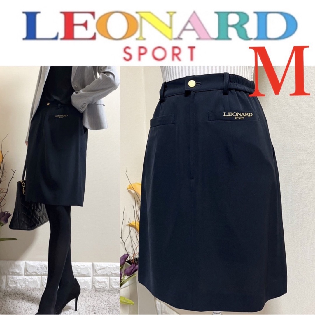 LEONARD(レオナール)のLEONARD レオナール　スポーツ　金ボタン　ロゴ刺繍　スカート　黒　M レディースのスカート(ひざ丈スカート)の商品写真