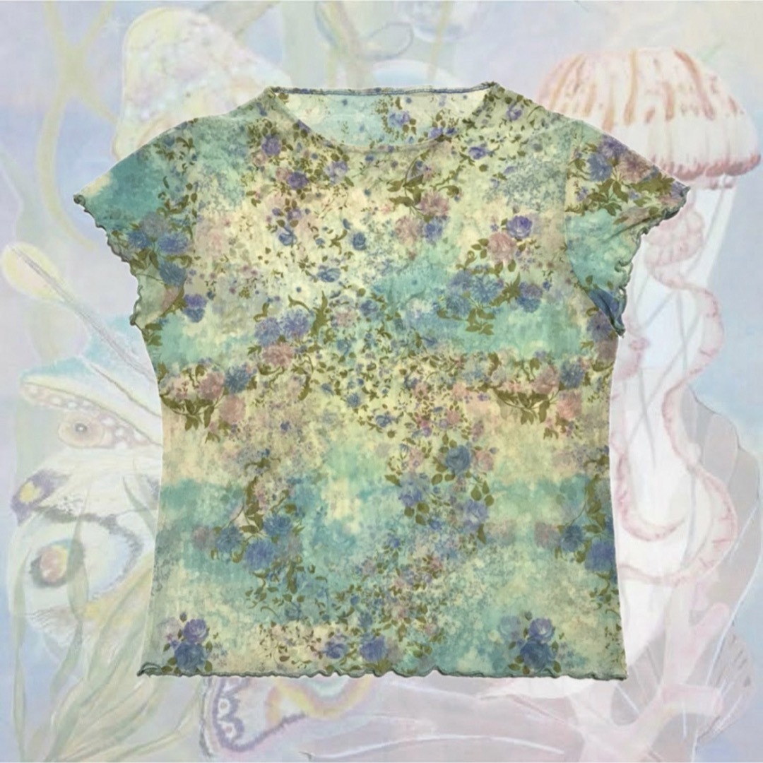 Lochie(ロキエ)のO y2k フェアリーコア グランジ シースルー シアー メッシュ 花柄 レディースのトップス(Tシャツ(半袖/袖なし))の商品写真