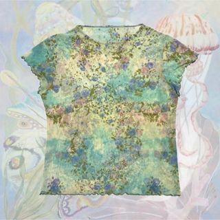 ロキエ(Lochie)のO y2k フェアリーコア グランジ シースルー シアー メッシュ 花柄(Tシャツ(半袖/袖なし))