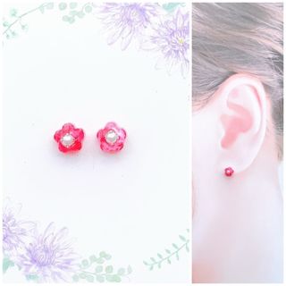 ピンク5mmお花ピアス/イヤリング②(ピアス)