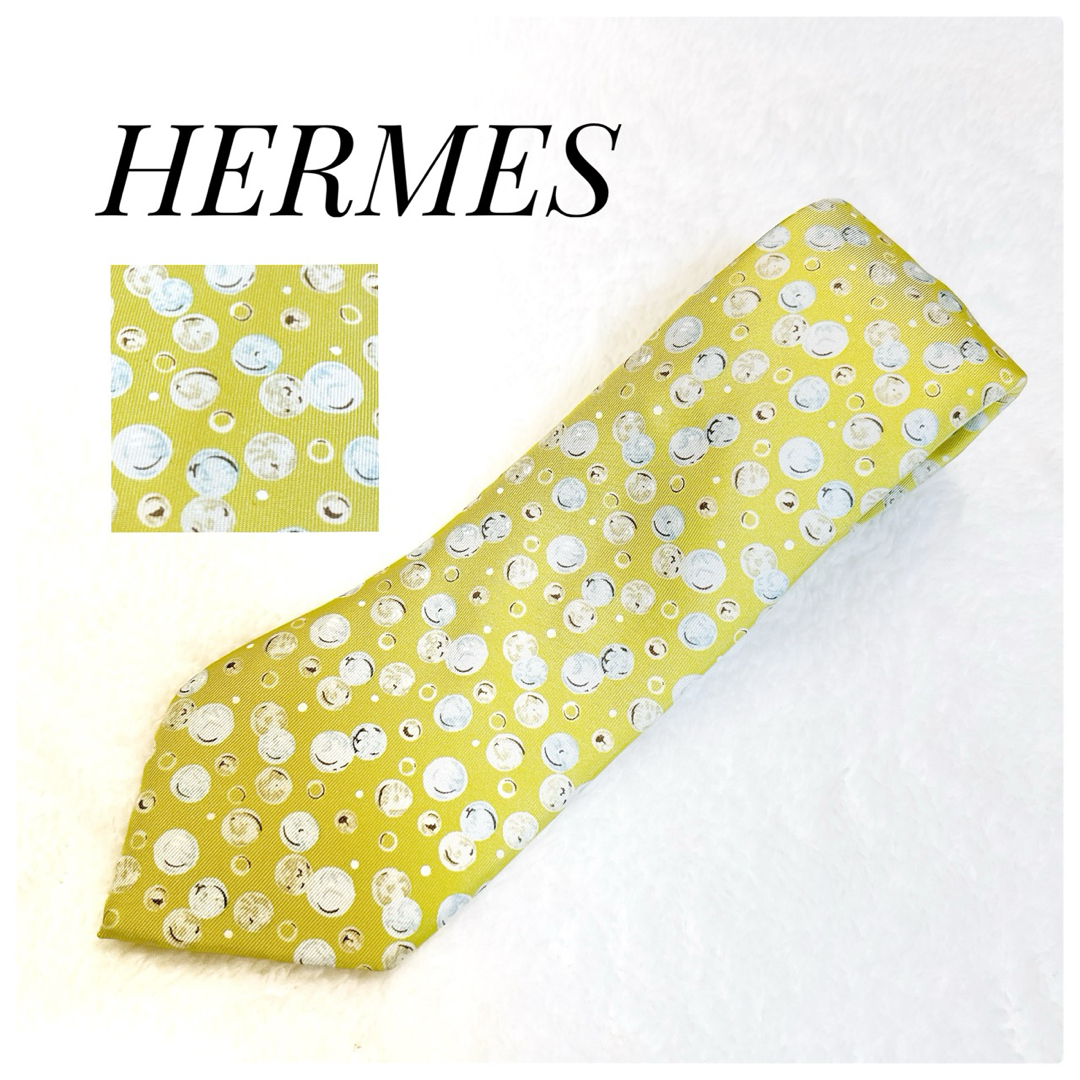 Hermes(エルメス)の未使用級極美品✨️エルメス HERMES ネクタイ バブル総柄 イエロー 父の日 メンズのファッション小物(ネクタイ)の商品写真
