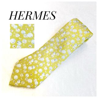 エルメス(Hermes)の未使用級極美品✨️エルメス HERMES ネクタイ バブル総柄 イエロー 父の日(ネクタイ)