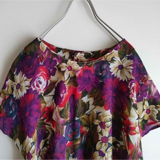 サンタモニカ(Santa Monica)のvintage 花柄　シフォン　ブラウス　フレンチスリーブ　ヴィンテージ(シャツ/ブラウス(半袖/袖なし))