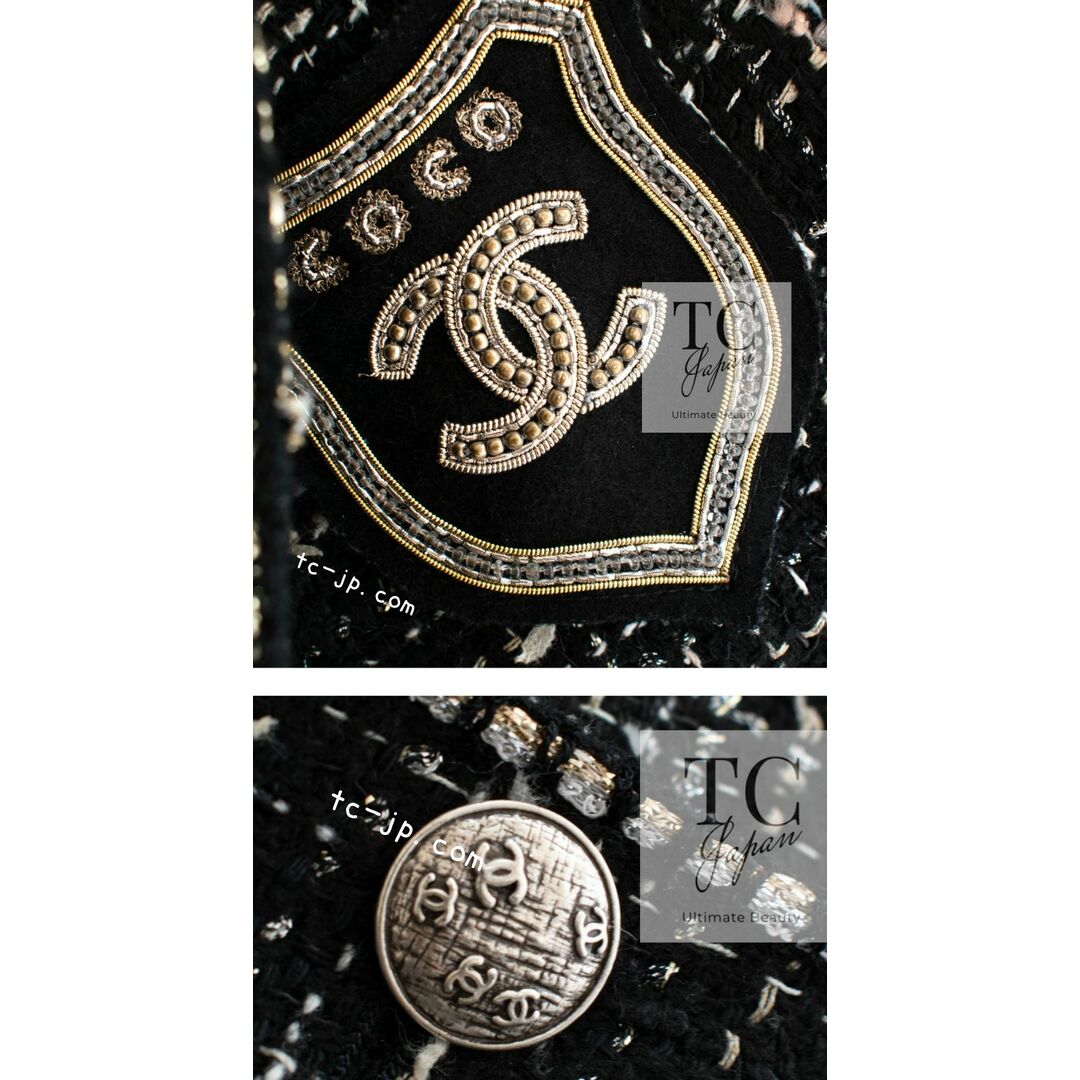 CHANEL(シャネル)のシャネル エンブレム ジャケット CHANEL ブラック シルバー トリム CC ロゴ ルサージュ ブレザー 超美品 38 レディースのジャケット/アウター(テーラードジャケット)の商品写真