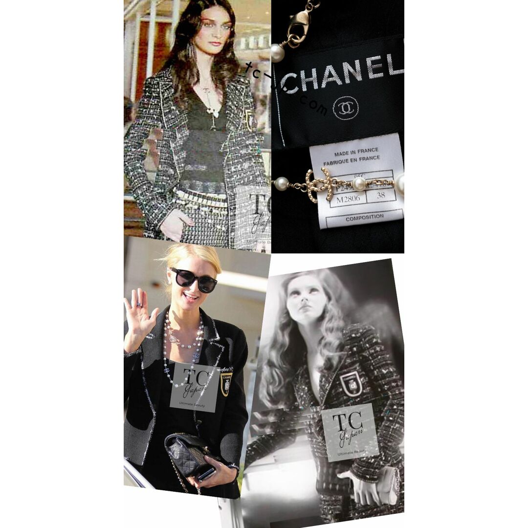 CHANEL(シャネル)のシャネル エンブレム ジャケット CHANEL ブラック シルバー トリム CC ロゴ ルサージュ ブレザー 超美品 38 レディースのジャケット/アウター(テーラードジャケット)の商品写真