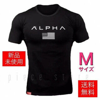 Tシャツ メンズジム筋トレフィットネススポーツウェアM 黒ブラック(Tシャツ/カットソー(半袖/袖なし))