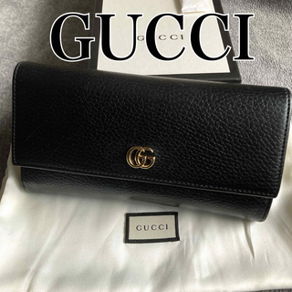 Gucci - 【シボ本革】グッチ GGマーモント 二つ折り長財布 レザー ブラック