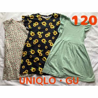 ユニクロ(UNIQLO)のUNIQLO GU 半袖　ワンピース　120サイズ　3枚セット(ワンピース)