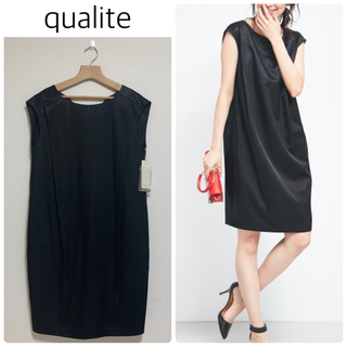 qualite - 【新品タグ付】qualiteクラフトサテンワンピース　黒　サイズ36 フォーマル