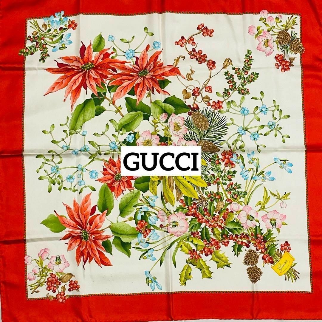 Gucci(グッチ)の★GUCCI★ スカーフ 大判 花 シルク レッド レディースのファッション小物(バンダナ/スカーフ)の商品写真