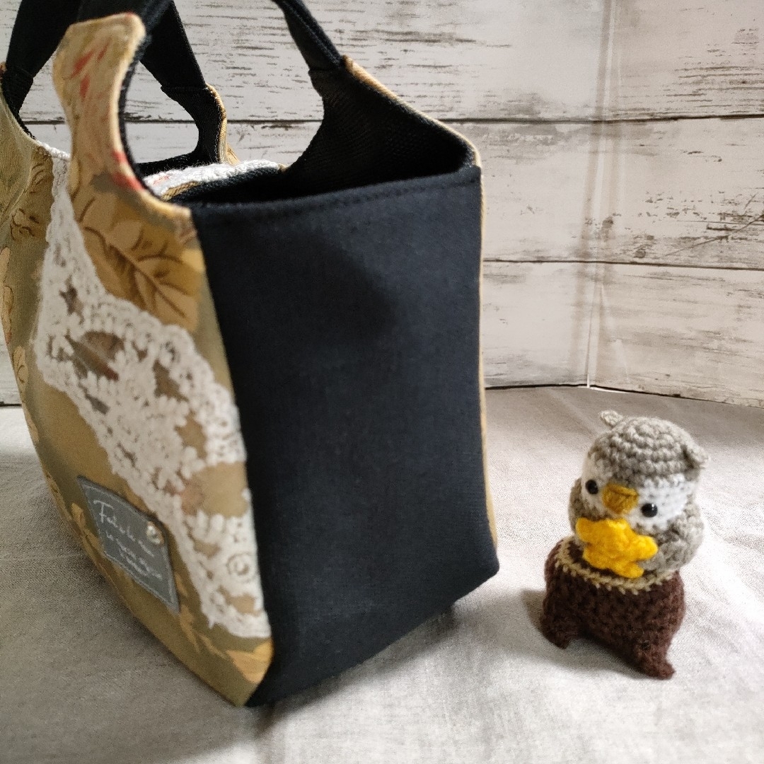 ミニころりんバッグ&ぷっくり巾着セット　アンティークローズ　スモーキーグリーン ハンドメイドのファッション小物(バッグ)の商品写真