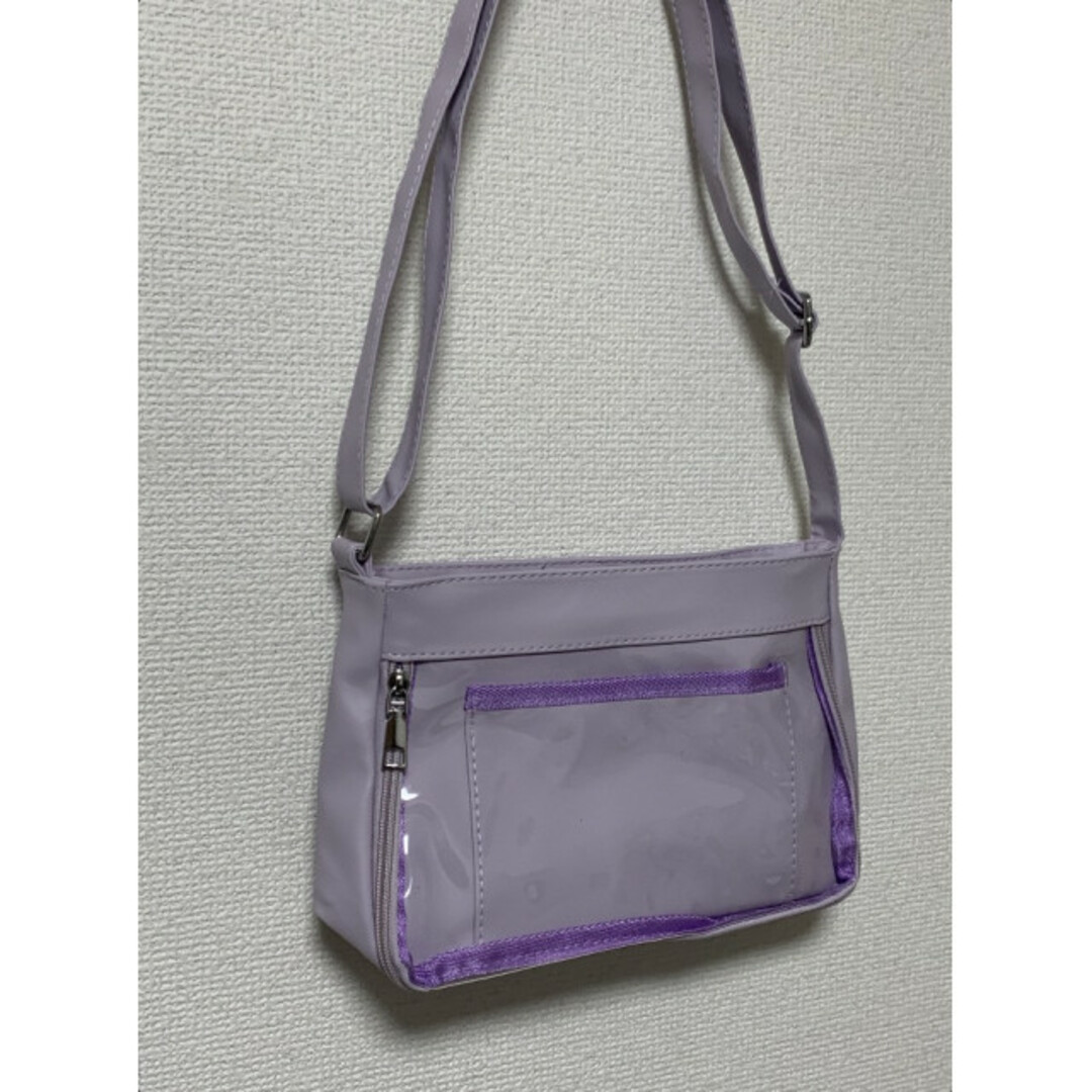 痛バッグ クリアポケット ショルダーバッグ 紫 パープル スクエア 斜めがけ レディースのバッグ(ショルダーバッグ)の商品写真
