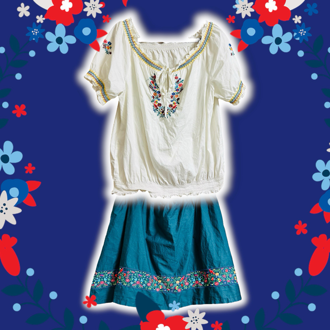 ニッセン(ニッセン)の大きいサイズ　花刺繍スカート レディースのスカート(ひざ丈スカート)の商品写真