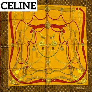 セリーヌ(celine)の★CELINE★スカーフ 大判 ベルト チェーン タッセル 馬 シルク イエロー(バンダナ/スカーフ)