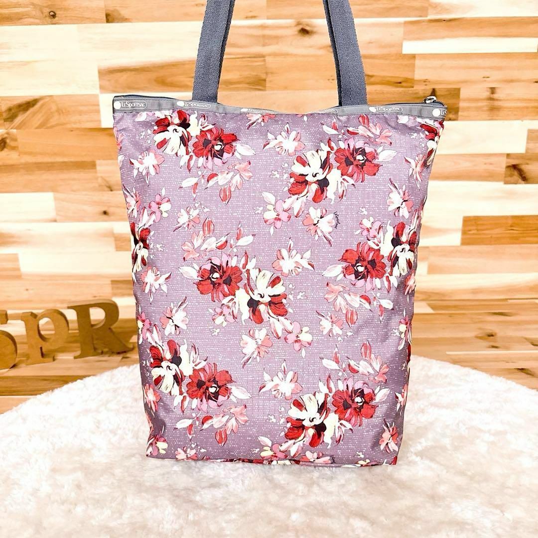 LeSportsac(レスポートサック)の未使用【レスポートサック】フラワー プリント トートバッグ グレージュ×ピンク レディースのバッグ(トートバッグ)の商品写真