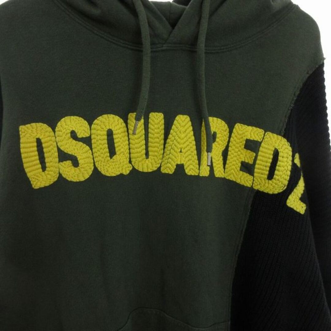 DSQUARED2(ディースクエアード)のディースクエアード 22AW パッチワーク パーカー 切替 刺繍 カーキ 黒 S メンズのトップス(パーカー)の商品写真