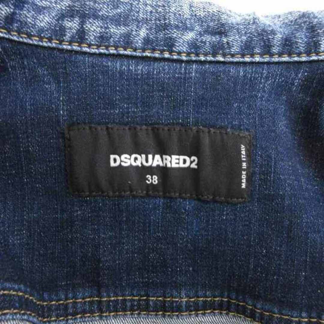 DSQUARED2(ディースクエアード)のディースクエアード デニムジャケット ショート丈 ダメージ加工 青 38 M位 レディースのジャケット/アウター(Gジャン/デニムジャケット)の商品写真