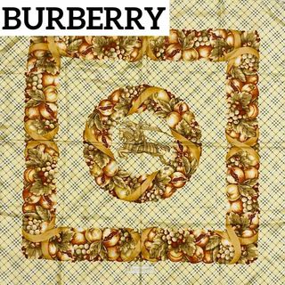 バーバリー(BURBERRY)の★BURBERRY★ スカーフ 大判 チェック ロゴ フルーツ リース ベージュ(バンダナ/スカーフ)