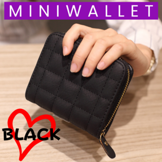 ミニ財布 二つ折り 新品 ブラック キルティング レディース ミニウォレット(財布)