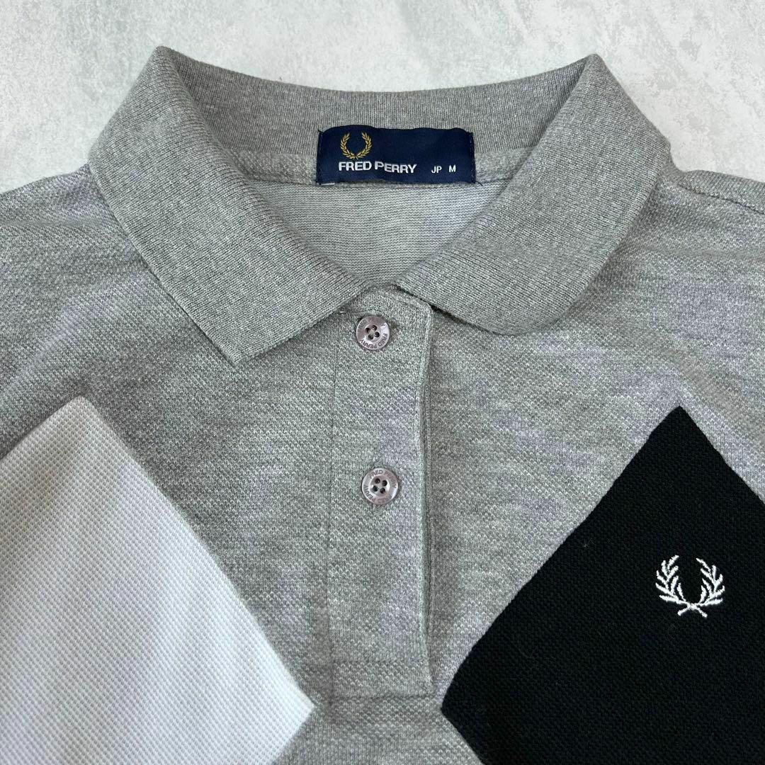 FRED PERRY(フレッドペリー)のフレッドペリー 半袖ポロシャツ アーガイル 刺繍ロゴ M 日本製 レディースのトップス(ポロシャツ)の商品写真