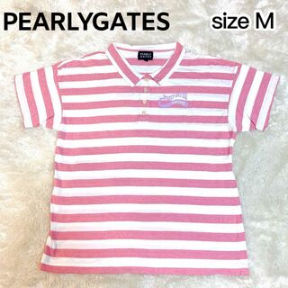 PEARLY GATES - パーリーゲイツ コットン×レーヨン 半袖 ボーダー ポロシャツ ピンク 襟付き