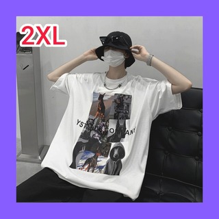 メンズ Tシャツ 半袖 白 2XL 写真 プリント カジュアル(Tシャツ/カットソー(半袖/袖なし))