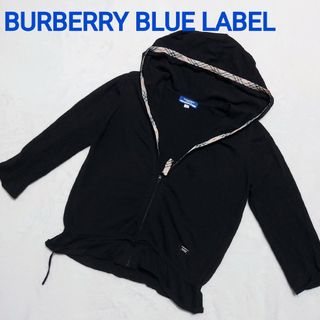 バーバリーブルーレーベル(BURBERRY BLUE LABEL)の美品☆バーバリーブルーレーベルノバチェックパーカー 38 M 黒 ジップアップ(パーカー)