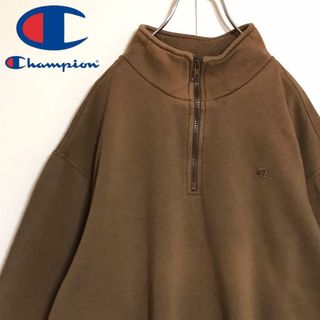 Champion - 【ヴィンテージ】チャンピオン　刺繍ロゴ入りハーフジップトレーナー　裏起毛H675