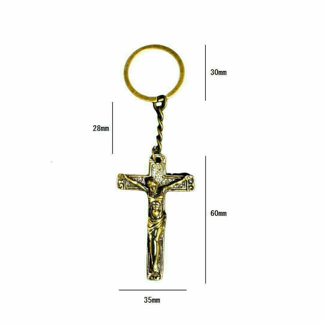 十字架 真鍮 キーホルダー キリスト ビンテージ 幸運 開運 金運 ペンダント メンズのファッション小物(キーホルダー)の商品写真